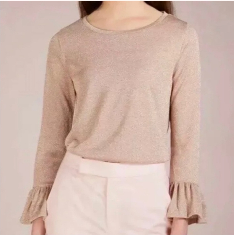 NWT J. CREW Shimmery Rose Gold Metallic Top w/ Bell Sleeves M - Picture 8 of 9